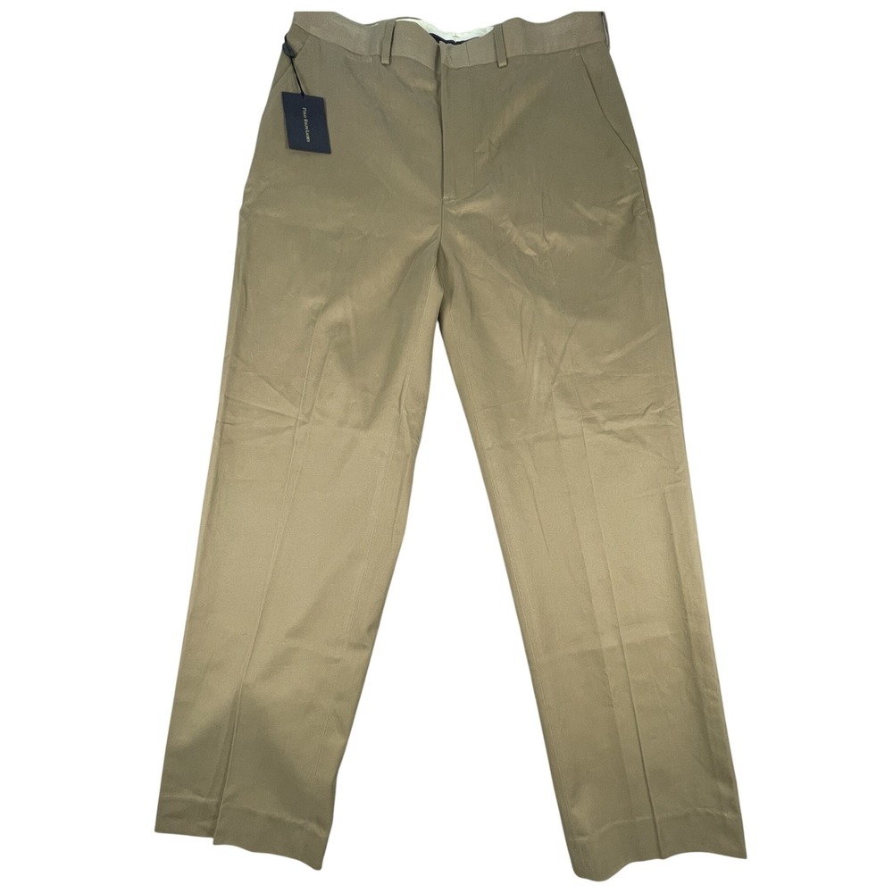 Polo Ralph Lauren NWT Pants Mens 34R Tan Cotton Dress Chino Flat Front Trousers